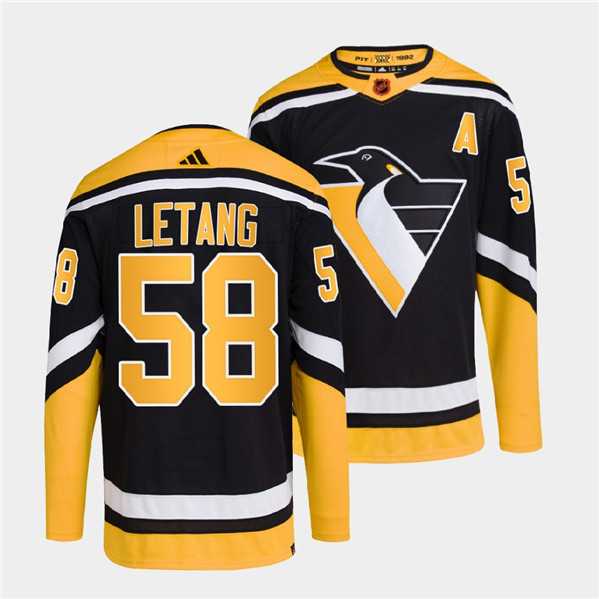 Men%27s Pittsburgh Penguins #58 Kris Letang Black 2022 Reverse Retro Stitched Jersey Dzhi